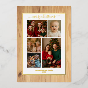 Invitation En Aluminium Famille de feuilles de texture en bois Photo Noël 