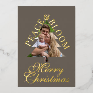 Invitation En Aluminium Family photo pine tree gold script gray real 