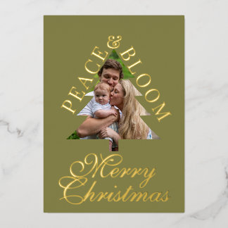 Invitation En Aluminium Family photo pine tree gold script green real 