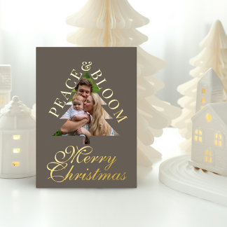 Invitation En Aluminium Family photo pine tree script gray gold real 