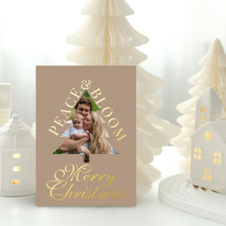 Invitation En Aluminium Family photo pine tree script taupe gold real 