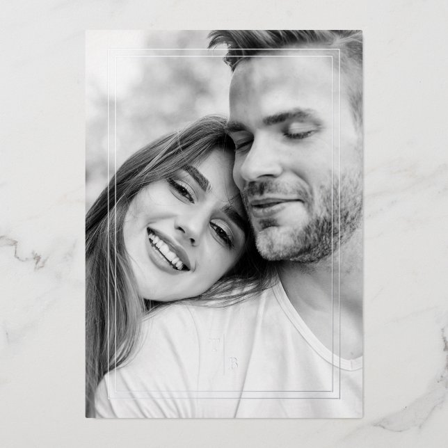 Invitation En Aluminium Fancy Simple Chic Initials  Modern Photo Couple (Recto)
