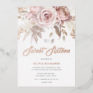 Invitation En Aluminium Fard à joues doré rose divin Fête florale Sweet 16
