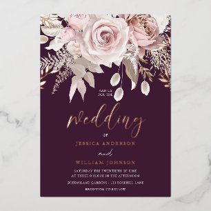 Invitation En Aluminium Fard à joues or rose divin Mariage floral prune