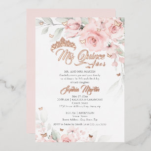 Invitation En Aluminium Fard rose floral rose doré Mis Quince Quinceanera
