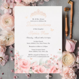 Invitation En Aluminium Fardée Papillon Rose Doré Quinceanera