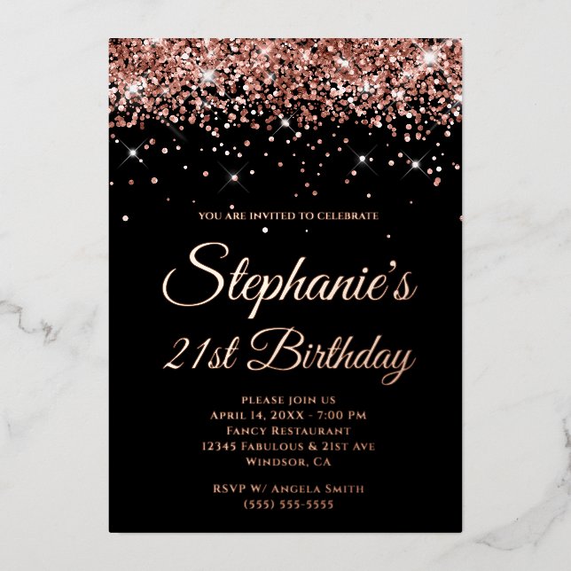 Invitation En Aluminium Faux Sparkly Rose Gold Parties scintillant Noir 21 (Recto)
