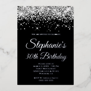 Invitation En Aluminium Faux Sparkly Silver Parties scintillant Noir 30e a