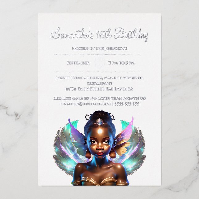 Invitation En Aluminium Fée de melanine en argent princesse enchantée (Recto)