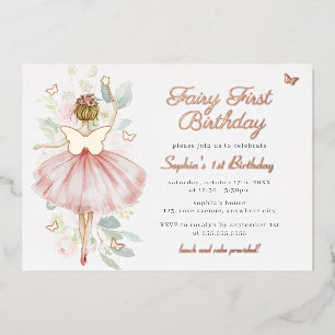 Invitation En Aluminium Fée Papillon Premier 1er Anniversaire