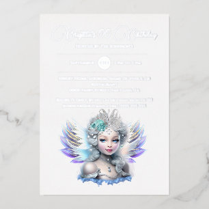 Invitation En Aluminium Fée princesse neige feuille d'argent 3D rose bleue