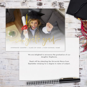 Invitation En Aluminium Félicitations pour le diplômé de 2022 avec photo a