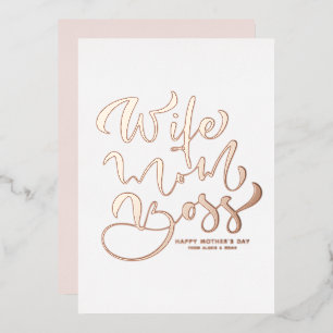 Invitation En Aluminium Femme Maman Boss Calligraphie Mère's Day Rose Or