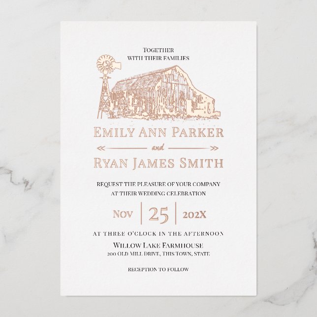 Invitation En Aluminium Ferme Campagne Grange (Recto)