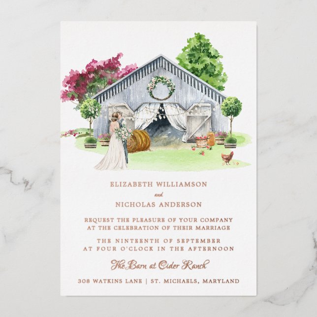 Invitation En Aluminium Ferme rustique | Élégant Mariage de grange (Recto)