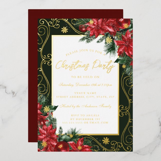 Invitation En Aluminium Festif Floral Frame Gold Christmas (Recto/Verso)