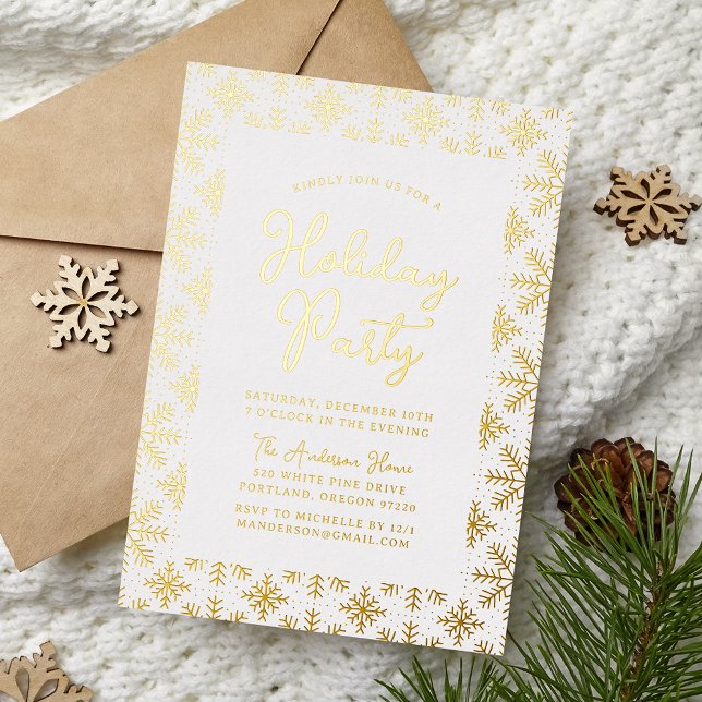 Invitation En Aluminium Festif Gold Snowflakes Fête (Créateur téléchargé)