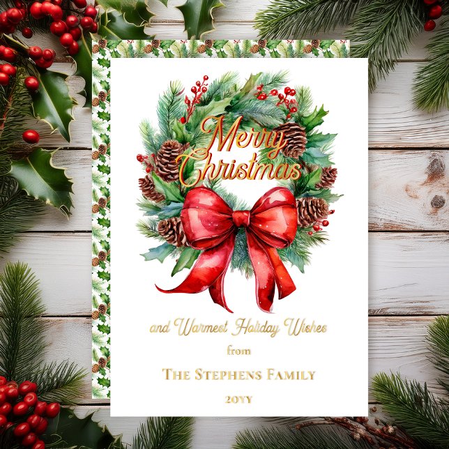Invitation En Aluminium Festive Holiday Wreath Merry Christmas Non-Photo (Festive Holiday Wreath "Merry Christmas" Non-Photo Gold Foil Greeting Card)