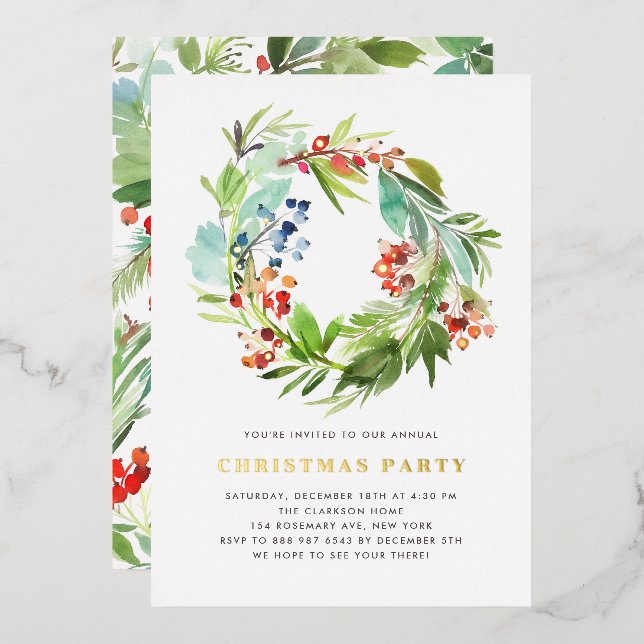 Invitation En Aluminium Festive Juniper et fête de Noël Holly Wreath (Recto/Verso)
