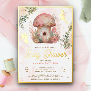 Invitation En Aluminium Fête bébé fée florale rose Boho Blush Or