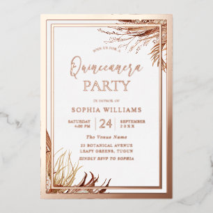 Invitation En Aluminium Fête Bohème Bohémiènne Rose Gold Quinceanera