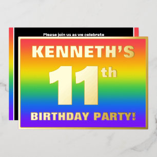 Invitation En Aluminium Fête d'anniversaire 11 ans : motif arc-en-ciel col