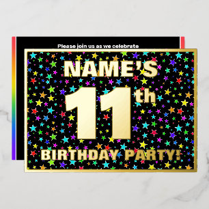 Invitation En Aluminium Fête d'anniversaire 11 ans — Motif d'étoiles color