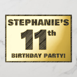 Invitation En Aluminium Fête d'anniversaire 11 ans — Texte à grain de bois