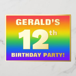 Invitation En Aluminium Fête d'anniversaire 12 ans : motif arc-en-ciel col