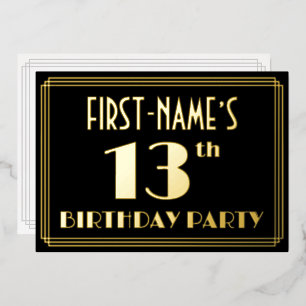 Invitation En Aluminium Fête d'anniversaire 13 ans : Thème Art Déco “13” a