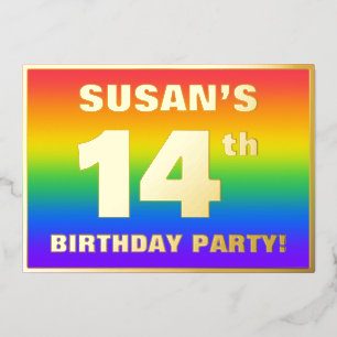 Invitation En Aluminium Fête d'anniversaire 14 ans : motif arc-en-ciel col