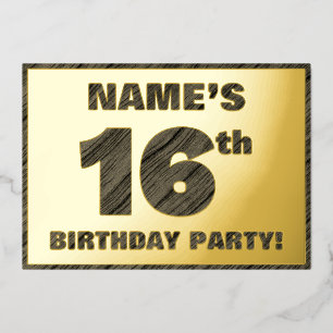 Invitation En Aluminium Fête d'anniversaire 16 ans — Texte à grain de bois