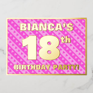 Invitation En Aluminium Fête d'anniversaire 18 ans — Cœurs roses et rayure