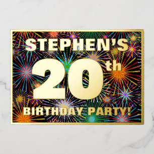 Invitation En Aluminium Fête d'anniversaire 20 ans — Feu d'artifice coloré
