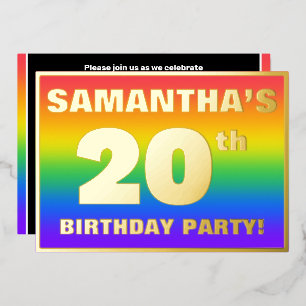 Invitation En Aluminium Fête d'anniversaire 20 ans : motif arc-en-ciel col