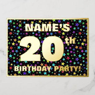 Invitation En Aluminium Fête d'anniversaire 20 ans — motif d'étoiles color