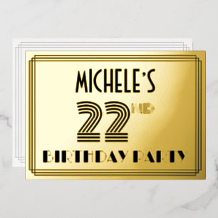 Invitation En Aluminium Fête d'anniversaire 22 ans — Style Art Déco “22” &