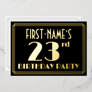 Invitation En Aluminium Fête d'anniversaire 23 ans : Style Art Déco “23”,