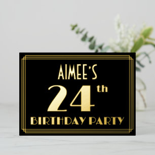 Invitation En Aluminium Fête d'anniversaire 24 ans : Thème Art Déco « 24 »