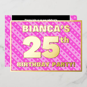 Invitation En Aluminium Fête d'anniversaire 25 ans — Cœurs roses et rayure