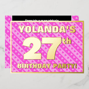 Invitation En Aluminium Fête d'anniversaire 27 ans — Cœurs roses et rayure