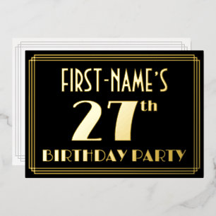 Invitation En Aluminium Fête d'anniversaire 27 ans : Style Art Déco “27”,