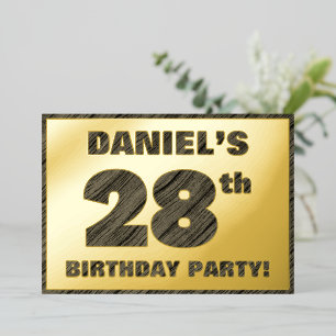 Invitation En Aluminium Fête d'anniversaire 28 ans — Texte à grain de bois