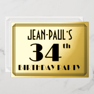 Invitation En Aluminium Fête d'anniversaire 34 ans — Style Art Déco “34” +