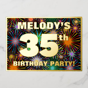 Invitation En Aluminium Fête d'anniversaire 35 ans — Feu d'artifice coloré