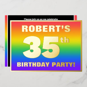 Invitation En Aluminium Fête d'anniversaire 35 ans : motif arc-en-ciel col