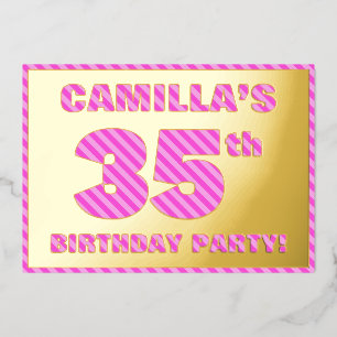 Invitation En Aluminium Fête d'anniversaire 35 ans — Rayures roses, audaci
