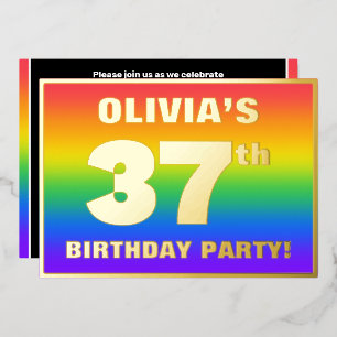 Invitation En Aluminium Fête d'anniversaire 37 ans : motif arc-en-ciel col