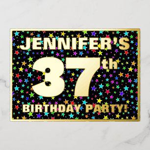 Invitation En Aluminium Fête d'anniversaire 37 ans — Motif d'étoiles color