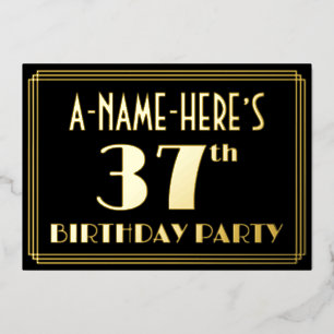 Invitation En Aluminium Fête d'anniversaire 37 ans : Style Art Déco “37”,